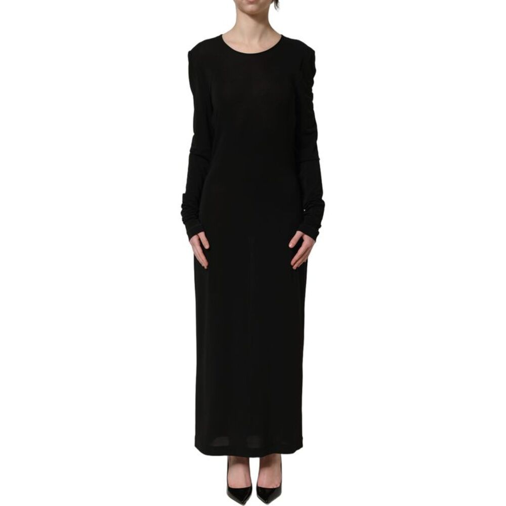 Dolce & Gabbana Black Cotton Long Sleeves Sheath Maxi Women's Dress
